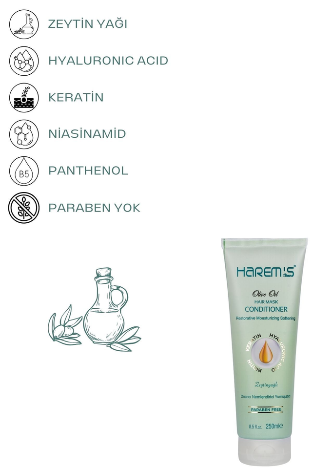 HAREM'S Zeytin Yağlı Krem Saç Maskesi BIOTIN KERATIN 250ml YENİ!
