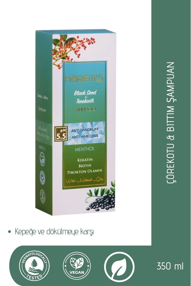 HAREM'S 350 ml Siyah Kimyon ve Menengiç İçeren Saç Dökülmesine Karşı Yenileyici Şampuan