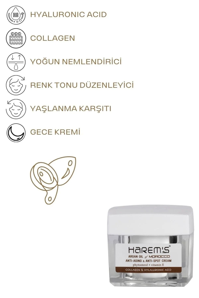 HAREM'S 50 ml Profesyonel Yaşlanma Karşıtı Yüz Kremi ARGAN YAĞI ile