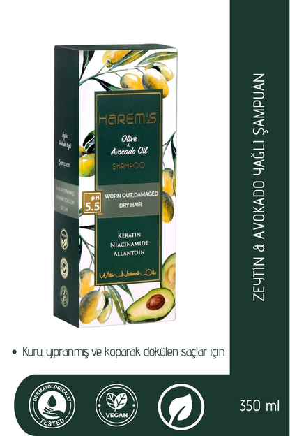 HAREM'S 350 ml Zeytinyağı ve Avokado Yağı içeren hasarlı saçlar için yenileyici şampuan