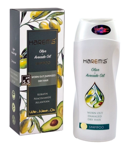 HAREM'S 350 ml Zeytinyağı ve Avokado Yağı içeren hasarlı saçlar için yenileyici şampuan