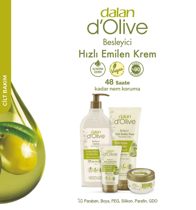 DALAN d'Olive 60 ml Zeytinyağlı El, Yüz ve Vücut İçin Besleyici Hafif Krem